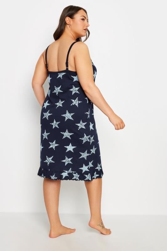 Evans YOURS Curve Navy Blue Star Print Chemise Nightdress