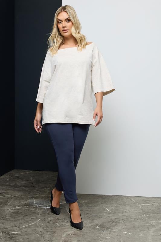 Evans YOURS Curve Navy Blue Stretch Tapered Trousers