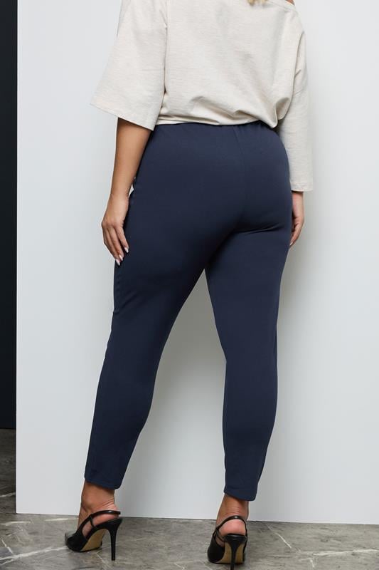 Evans YOURS Curve Navy Blue Stretch Tapered Trousers