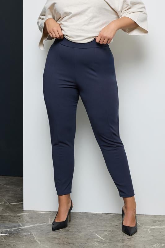 evans YOURS Curve Navy Blue Stretch Tapered Trousers
