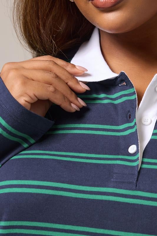 Evans YOURS Curve Navy Blue Stripe Rugby Collar Top