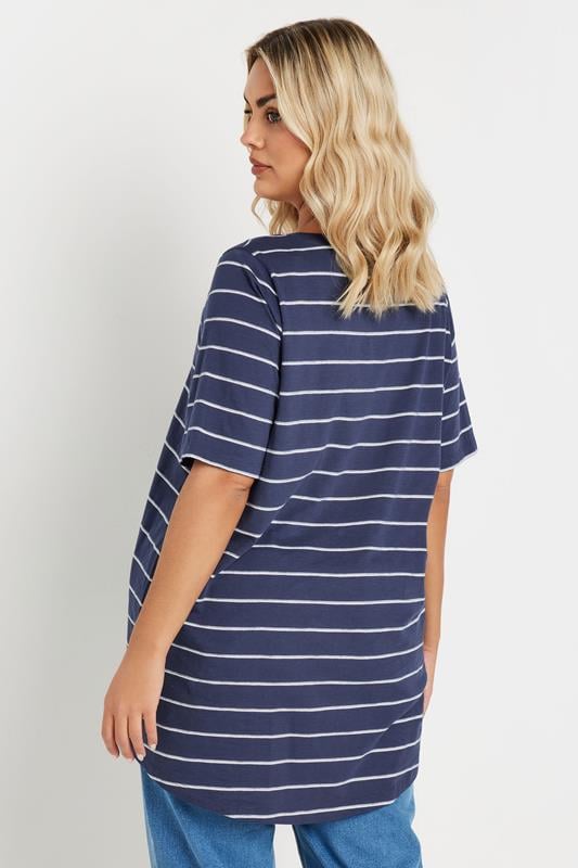 Evans YOURS Curve Navy Blue Stripe Short Sleeve T-Shirt