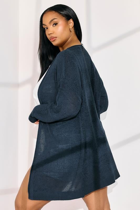 Evans YOURS Curve Navy Blue Tape Yarn Midi Cardigan