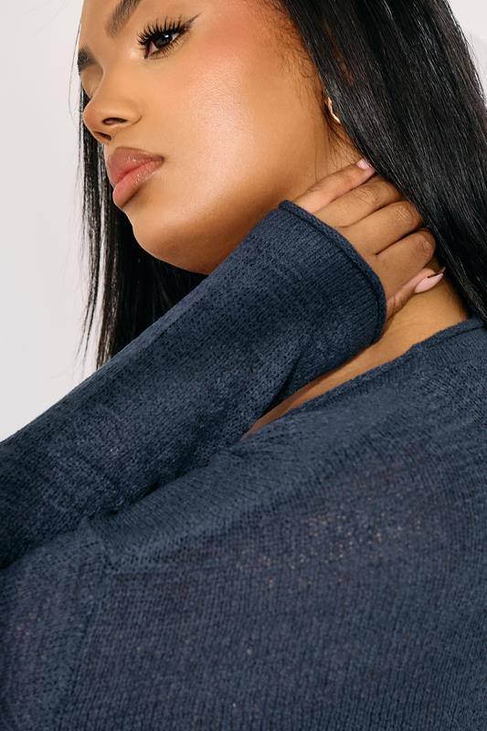 Evans YOURS Curve Navy Blue Tape Yarn Midi Cardigan