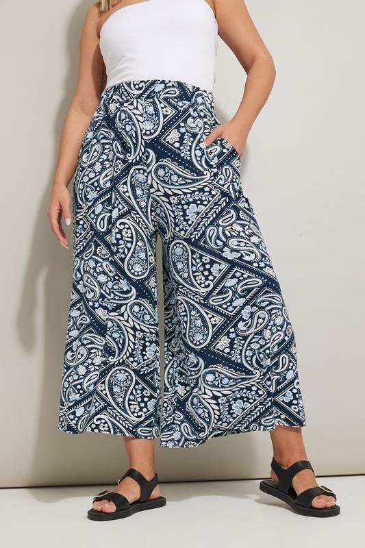 evans YOURS Curve Navy Blue Tile Print Midaxi Culottes