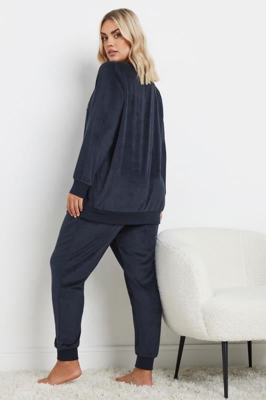 Evans YOURS Curve Navy Blue 'Time To Chill' Soft Fleece Loungewear Set