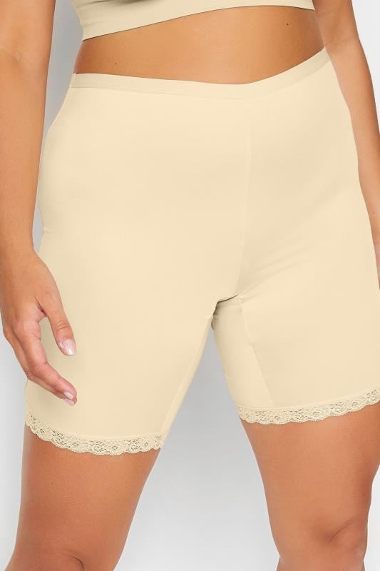 evans YOURS Curve Nude Lace Trim Anti Chafing High Waisted Shorts