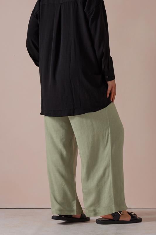 Evans YOURS Curve Olive Green Linen Tie Front Trousers