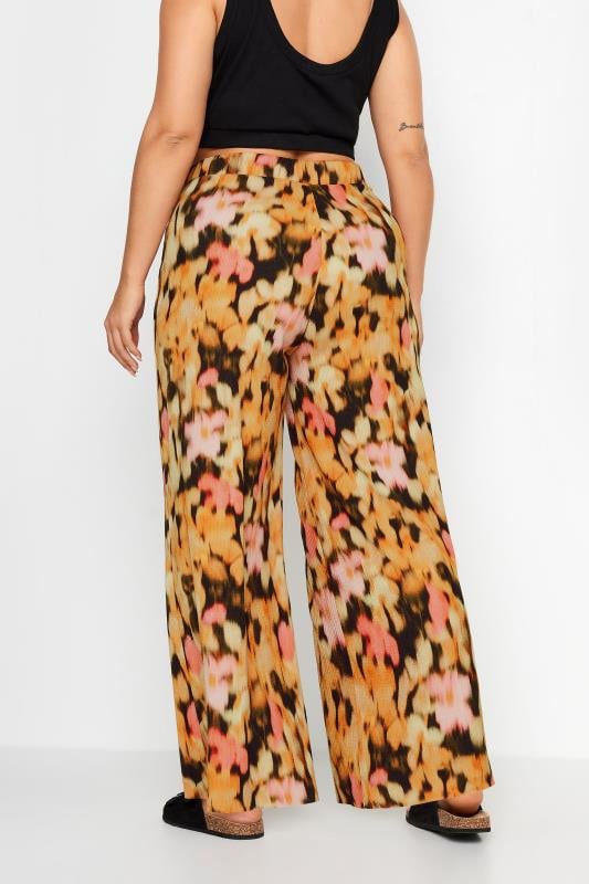 Evans YOURS Curve Orange Floral Print Textured Wide Leg Trousers