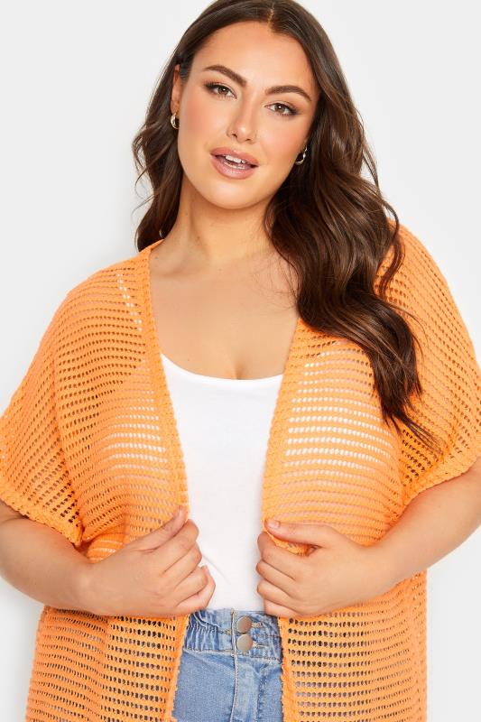 Evans YOURS Curve Orange Grown On Sleeve Crochet Cardigan