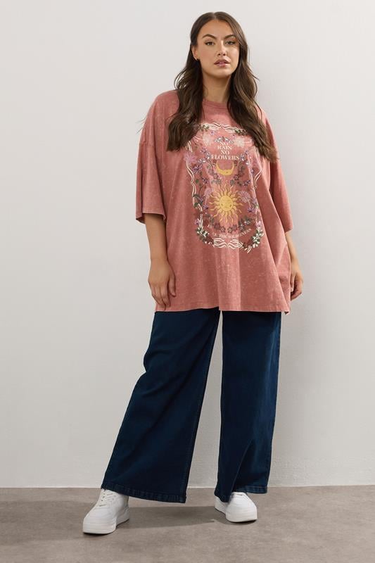 Evans YOURS Curve Orange 'No Rain No Flowers' Graphic Oversized T-Shirt