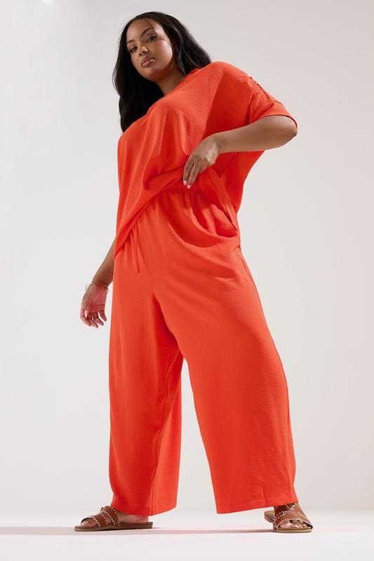 Evans YOURS Curve Orange Tie Waist Wide Leg Trousers