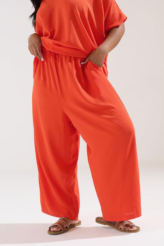 evans YOURS Curve Orange Tie Waist Wide Leg Trousers