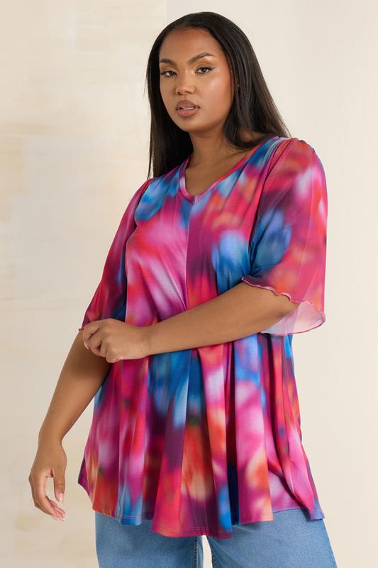 Evans YOURS Curve Pink Abstract Print Mesh Swing Top