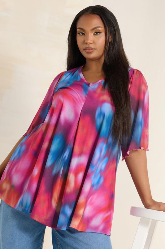 evans YOURS Curve Pink Abstract Print Mesh Swing Top