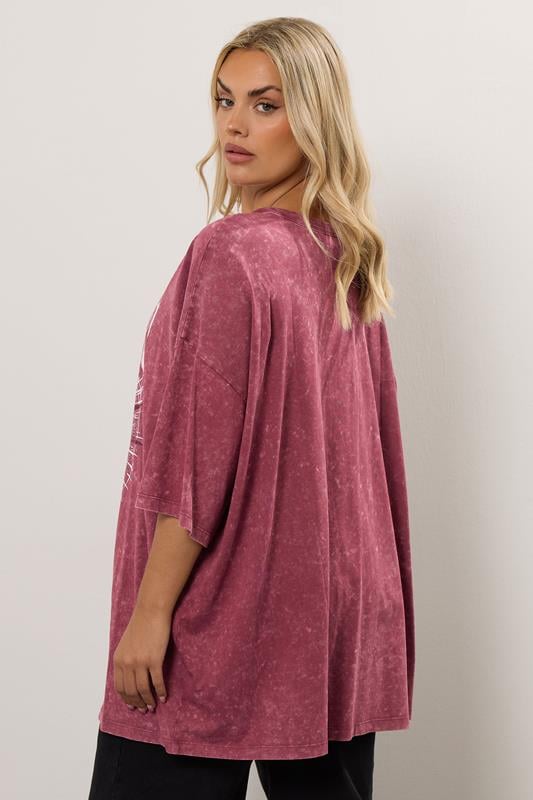 Evans YOURS Curve Pink Acid Wash 'Positive Energy' Oversized T-Shirt