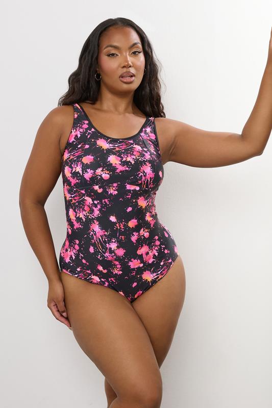 evans YOURS Curve Pink Active Splash Print Swimsuit