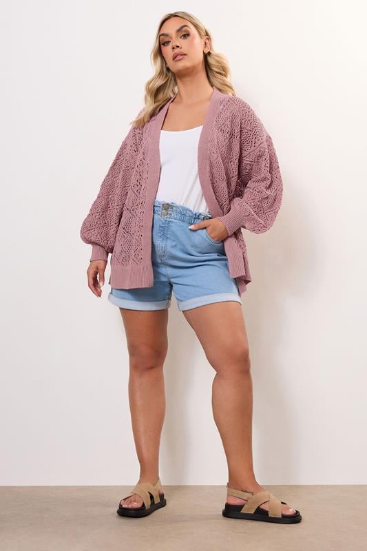 Evans YOURS Curve Pink Balloon Sleeve Knitted Cardigan