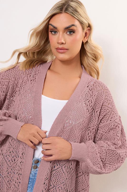 Evans YOURS Curve Pink Balloon Sleeve Knitted Cardigan