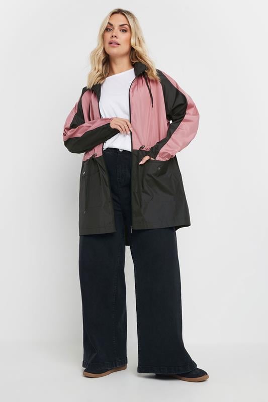 Evans YOURS Curve Pink & Black Colourblock Lightweight Parka Jacket