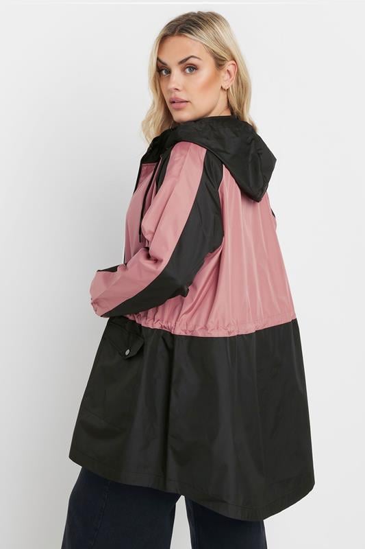 Evans YOURS Curve Pink & Black Colourblock Lightweight Parka Jacket