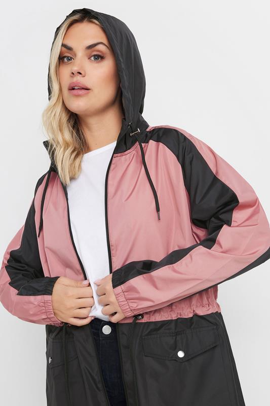 Evans YOURS Curve Pink & Black Colourblock Lightweight Parka Jacket