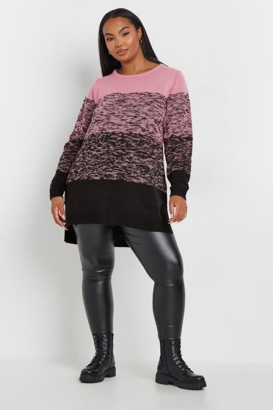 Evans YOURS Curve Pink Colourblock Stripe Knitted Jumper