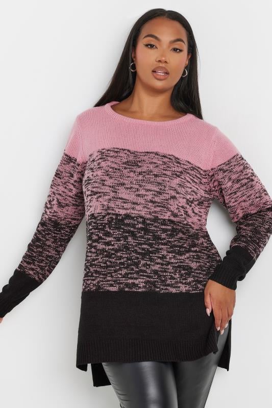 Evans YOURS Curve Pink Colourblock Stripe Knitted Jumper