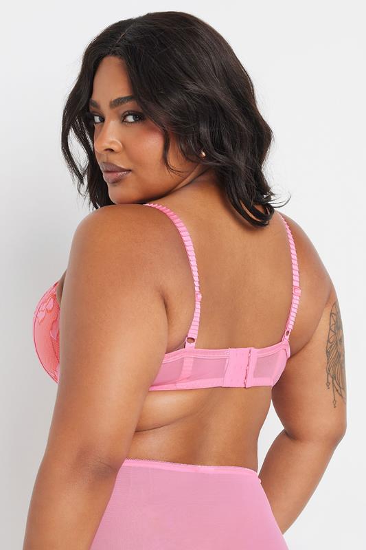 Evans YOURS Curve Pink Contrast Lace Padded Plunge Bra