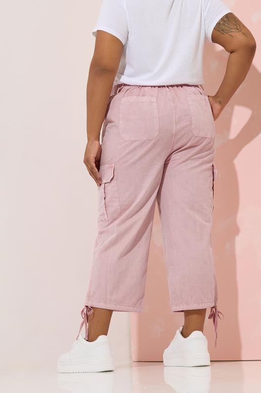 Evans YOURS Curve Pink Cotton Cropped Cargo Trousers