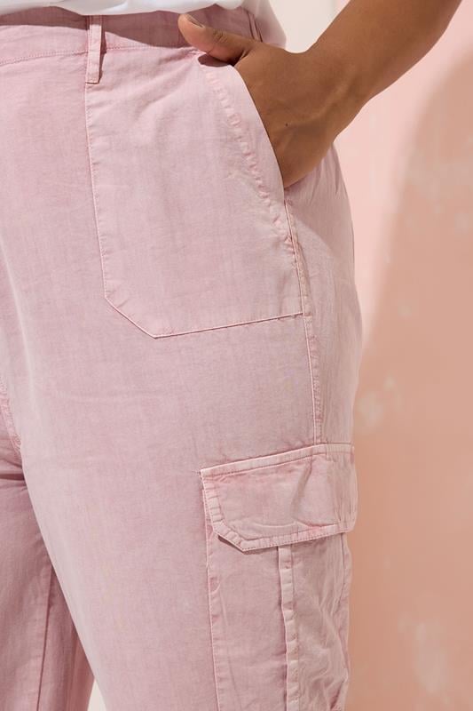 Evans YOURS Curve Pink Cotton Cropped Cargo Trousers