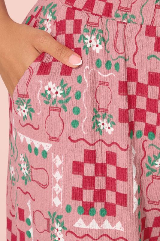 Evans YOURS Curve Pink Floral Check Crinkle Midaxi Culottes