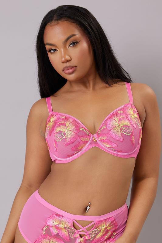 Evans YOURS Curve Pink Floral Embroidered Underwired Bra