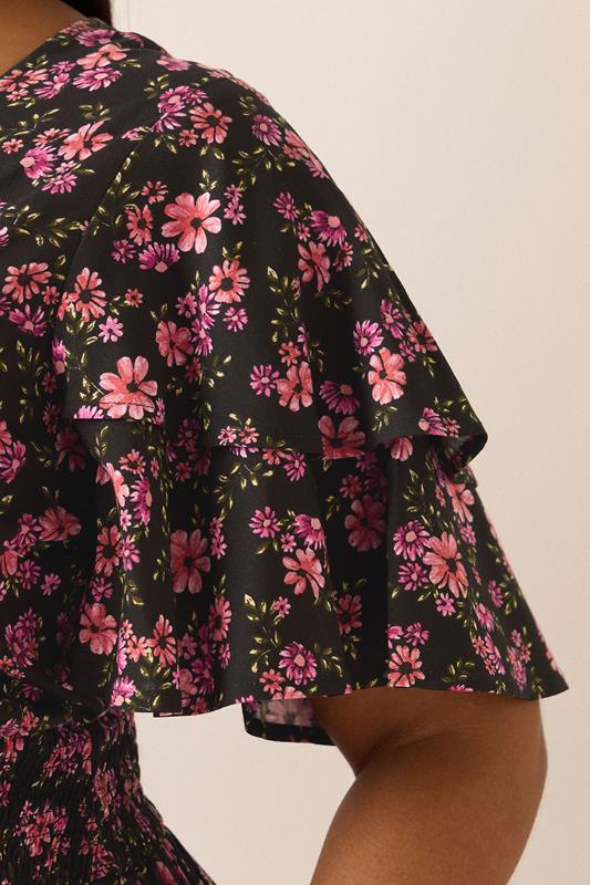 Evans YOURS Curve Pink Floral Print Flutter Sleeve Top