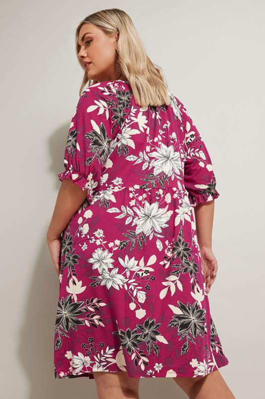Evans YOURS Curve Pink Floral Print Notch Neck Mini Dress