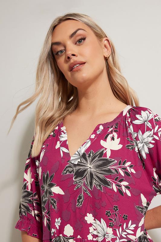 Evans YOURS Curve Pink Floral Print Notch Neck Mini Dress