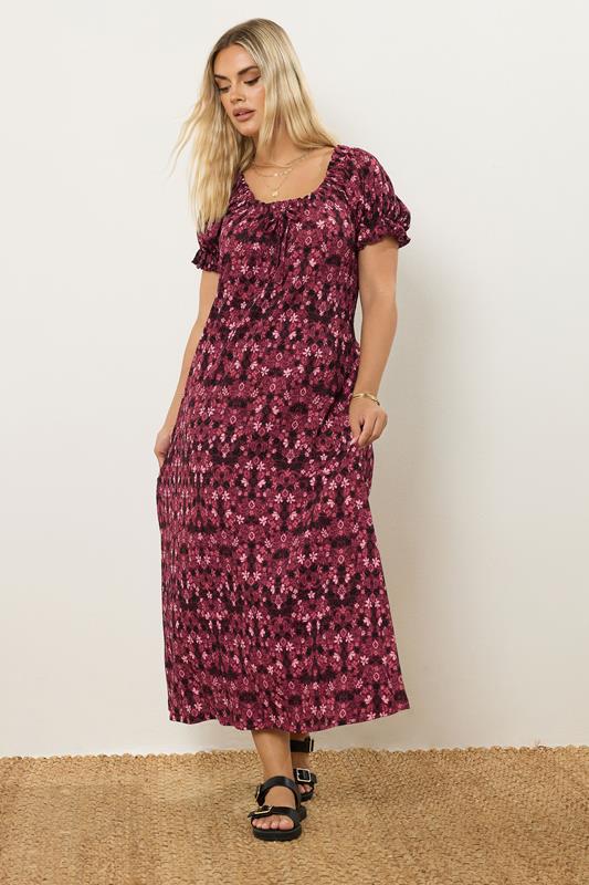 Evans YOURS Curve Pink Floral Print Textured Maxi Dress