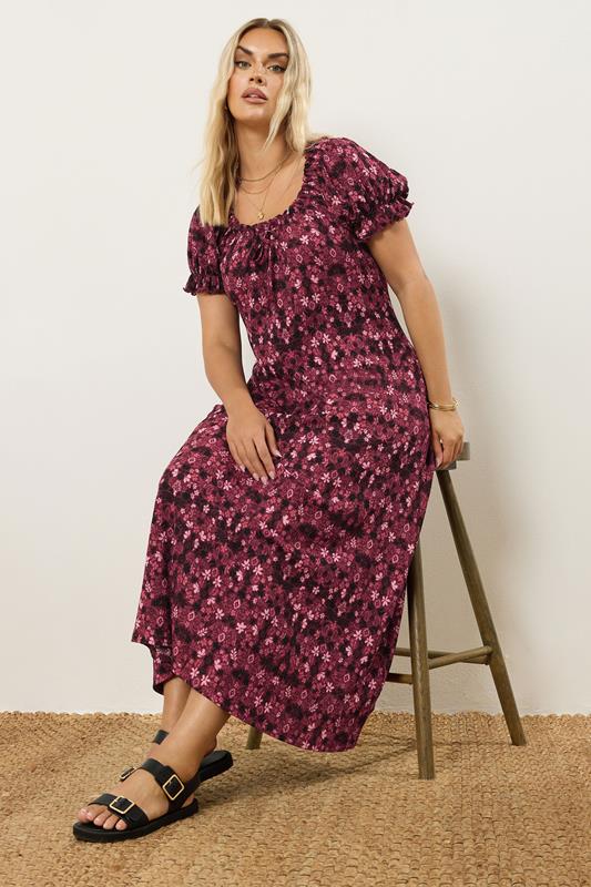 Evans YOURS Curve Pink Floral Print Textured Maxi Dress