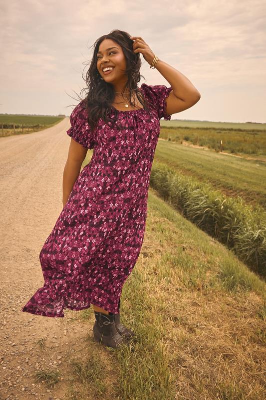 evans YOURS Curve Pink Floral Print Textured Maxi Dress