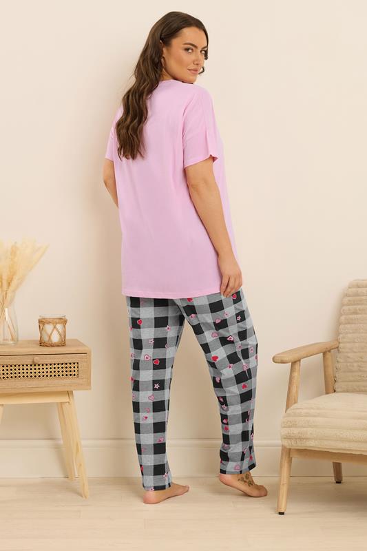 Evans YOURS Curve Pink Gingham Bow Wide Leg Pyjama Set