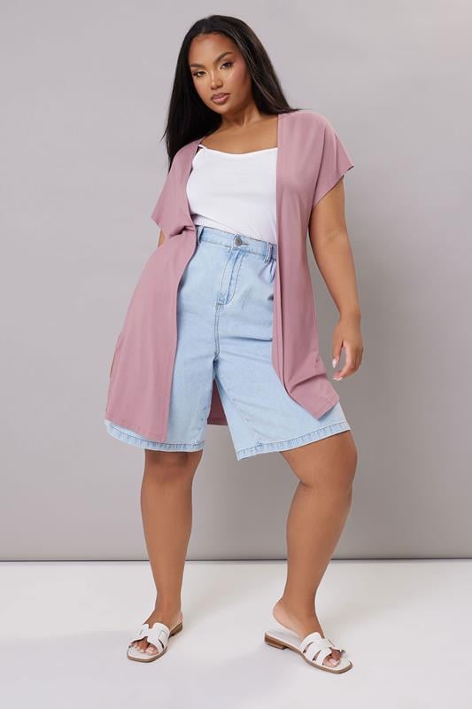 Evans YOURS Curve Pink Grown On Sleeve Jersey Cardigan
