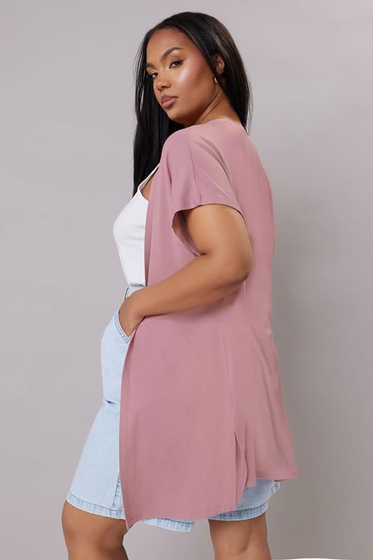 Evans YOURS Curve Pink Grown On Sleeve Jersey Cardigan