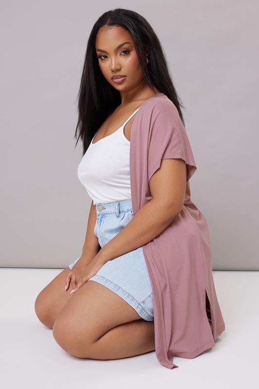 evans YOURS Curve Pink Grown On Sleeve Jersey Cardigan