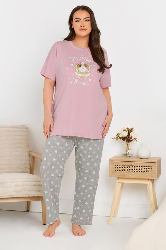 Evans YOURS Curve Pink Guinea Pig Wide Leg Pyjama Set