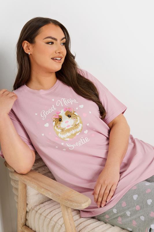 Evans YOURS Curve Pink Guinea Pig Wide Leg Pyjama Set