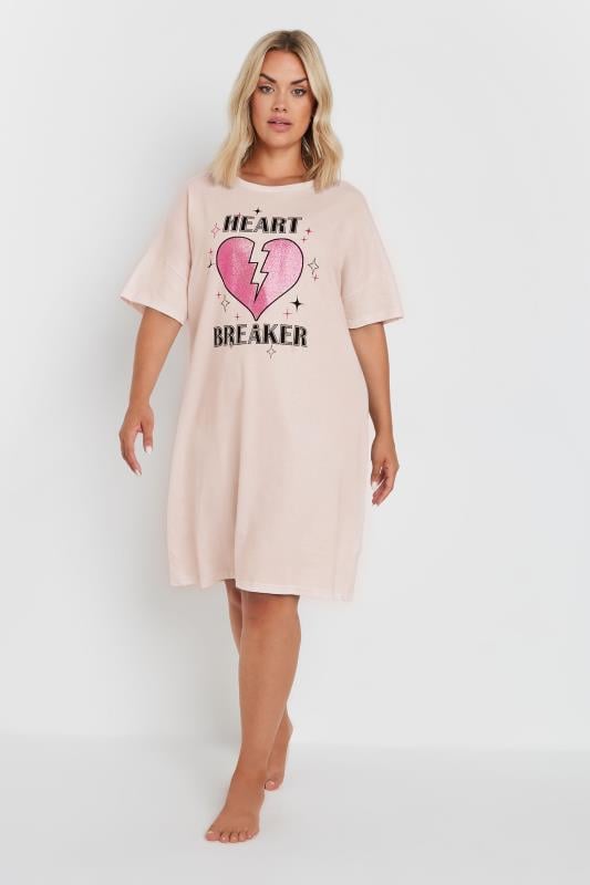Evans YOURS Curve Pink 'Heart Breaker' Sleep Tee Nightdress