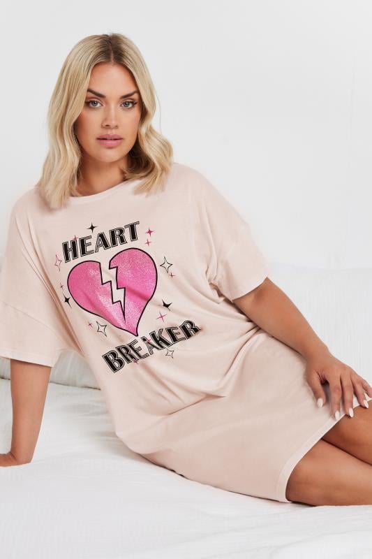 evans YOURS Curve Pink 'Heart Breaker' Sleep Tee Nightdress