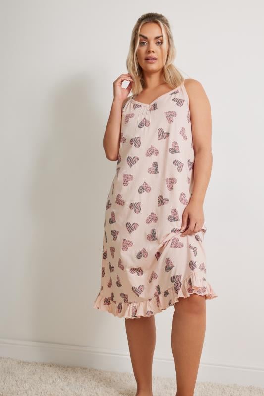 evans YOURS Curve Pink Heart Print Chemise Nightdress