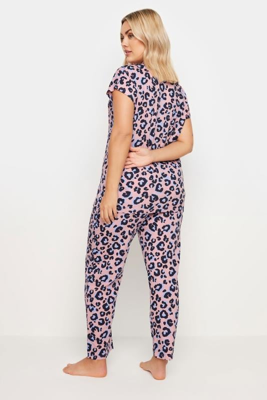 Evans YOURS Curve Pink Leopard Print Button Through Pyjama Set