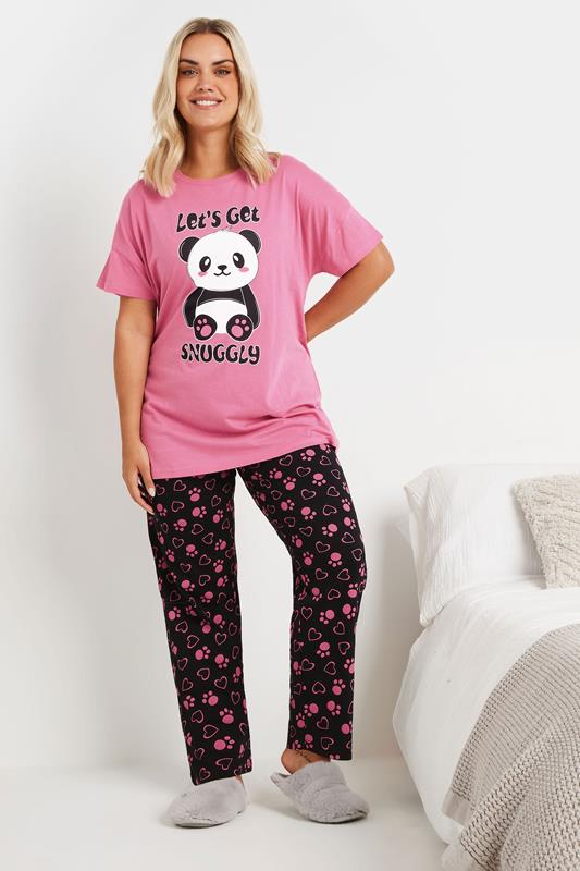 evans YOURS Curve Pink 'Let's Get Snuggly' Wide Leg Pyjama Set